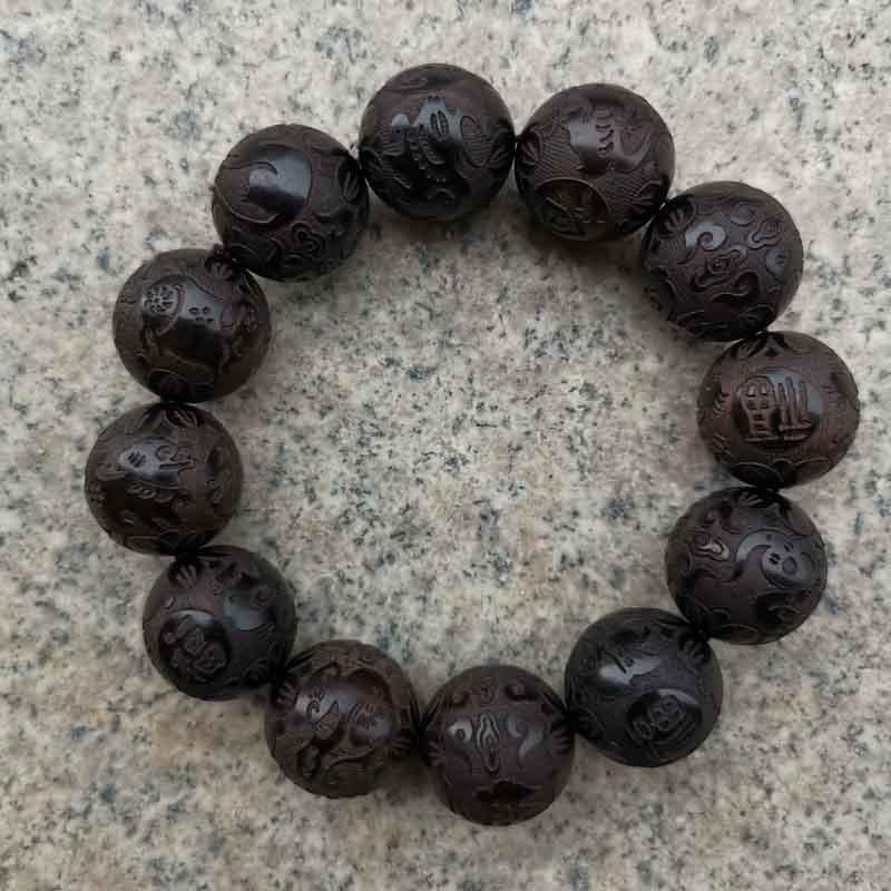 Black Purple Light Sandalwood Carving Bracelet – Jewelry Gift Ideas — 1