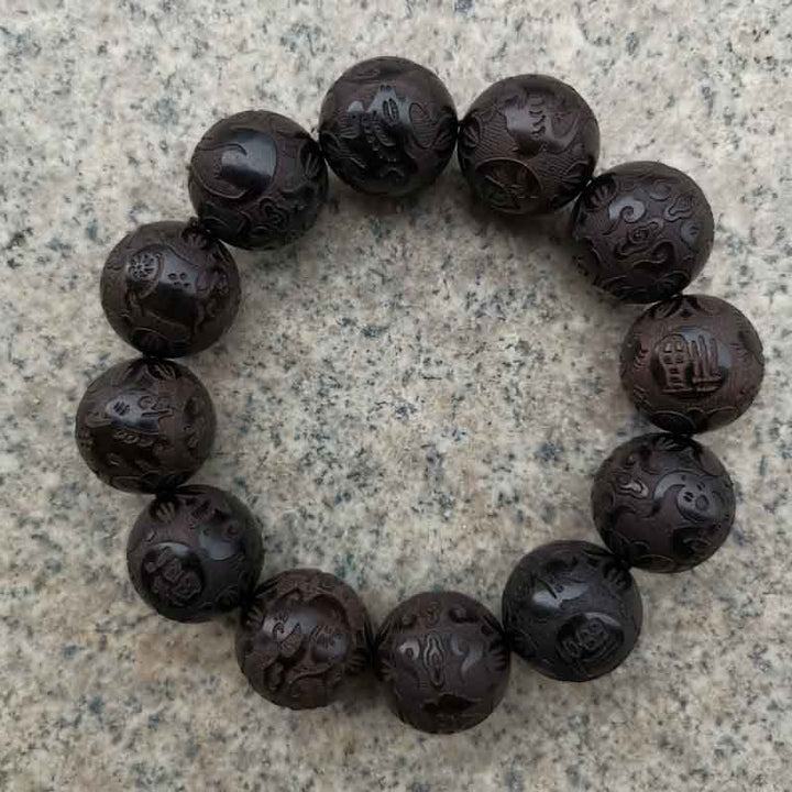 Black Purple Light Sandalwood Carving Bracelet – Jewelry Gift Ideas — 1
