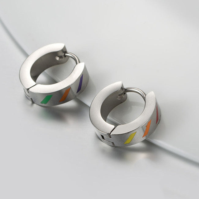 Fashion Simple Rainbow Pattern Titanium Steel Earrings – Stylish Gifts — 1