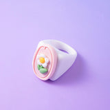 White Flower Acrylic Resin Rings For Women – Gifts for Her — 3