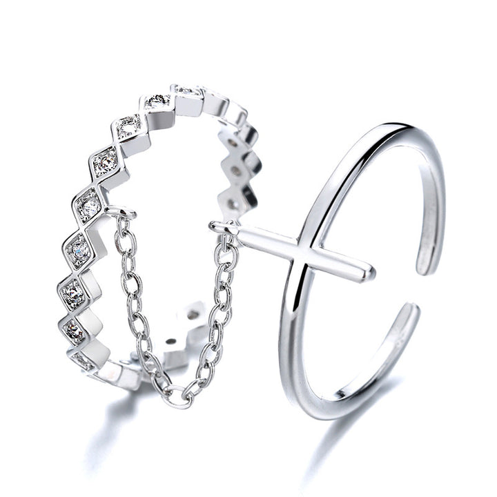 One Piece Geometric Double Ring Female Diamond Cross – Gifts for Her — 1