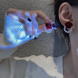 Silver Pin Flocking Wine Red Rose Earrings – Small Gift Ideas — 5
