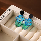 Summer High-grade Oil Painting Blue Flower Earrings – Creative Gifts — 2