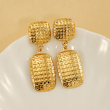 Women's Stainless Steel Square Textile Stud Earrings – Gifts for Her — 3