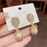 French Hong Kong Style Champagne Pearl Zircon Earrings – Stylish Gifts — 2