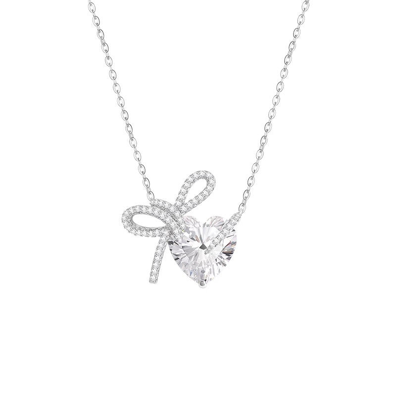 Women's Diamond Bow Heart Necklace High-end – Jewelry Gift Ideas — 1