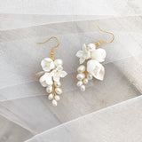Earrings White Ceramic Flower Earhook – Holiday Gift Ideas — 1