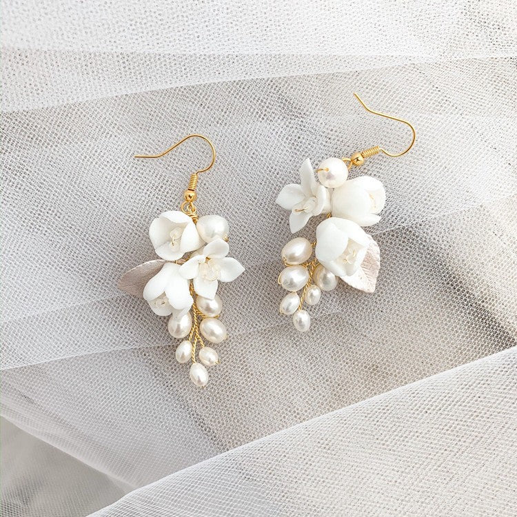 Earrings White Ceramic Flower Earhook – Holiday Gift Ideas — 1