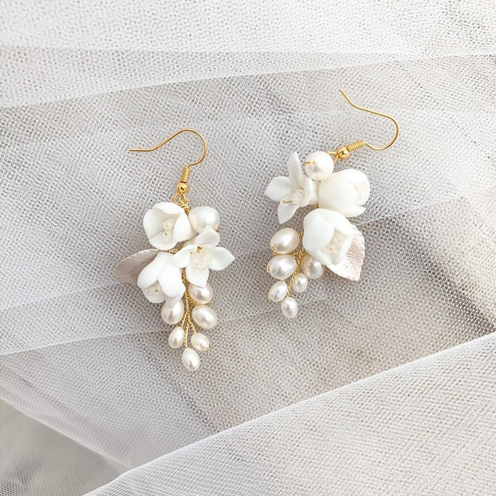 Earrings White Ceramic Flower Earhook – Holiday Gift Ideas — 1