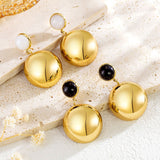 Stainless Steel Hemisphere Earrings With Natural Stone – Stylish Gifts — 3
