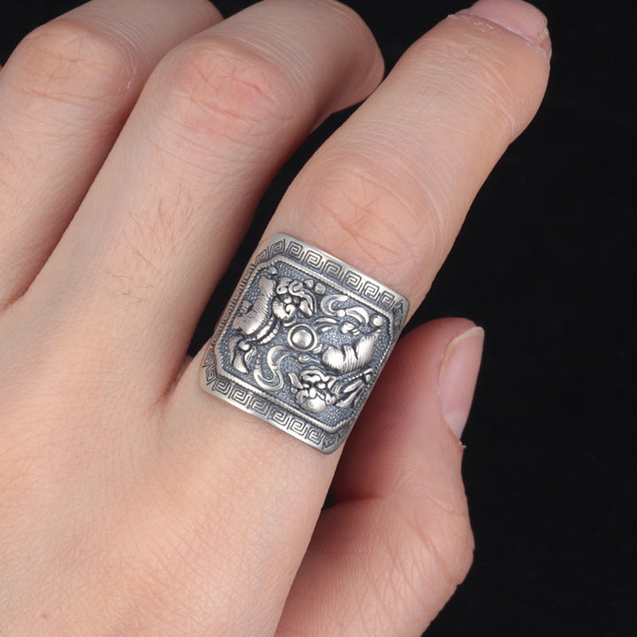 Double Sterling Silver Lion Ball Ring Female Retro – Gifts for Her — 1