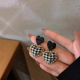 Women's Silver Post Heart Houndstooth Drop Earrings – Gifts for Her — 5