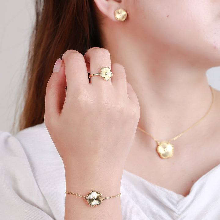 Gold Flower Bracelet Ring Earrings Women's – Jewelry Gift Ideas — 1