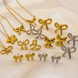 Bow Stainless Steel 14K Gold Earrings Necklace – Jewelry Gift Ideas — 2