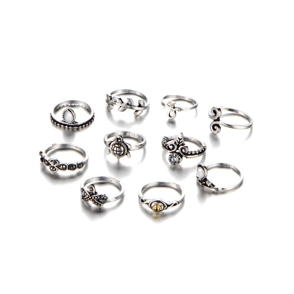 10pcs/set Ladies Antique Knuckle Rings Turtle Starfish – Gifts for Her — 4