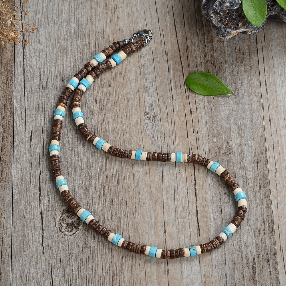 Coconut Shell Charcoal Turquoise Necklace – Jewelry Gift Ideas — 1