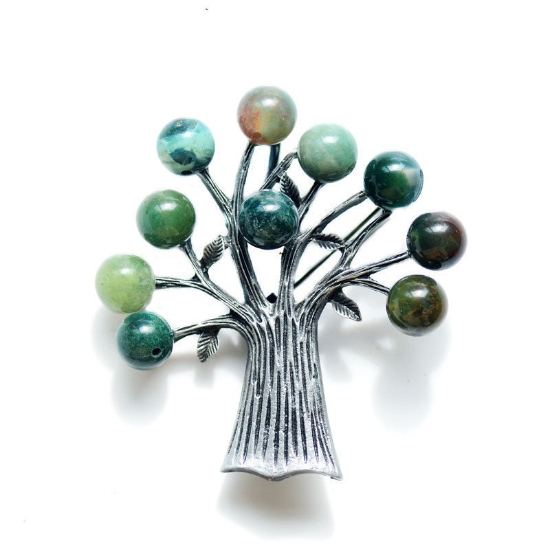 Fashionable Natural Stone Tree Retro Alloy Brooch – Jewelry Gift Ideas — 1