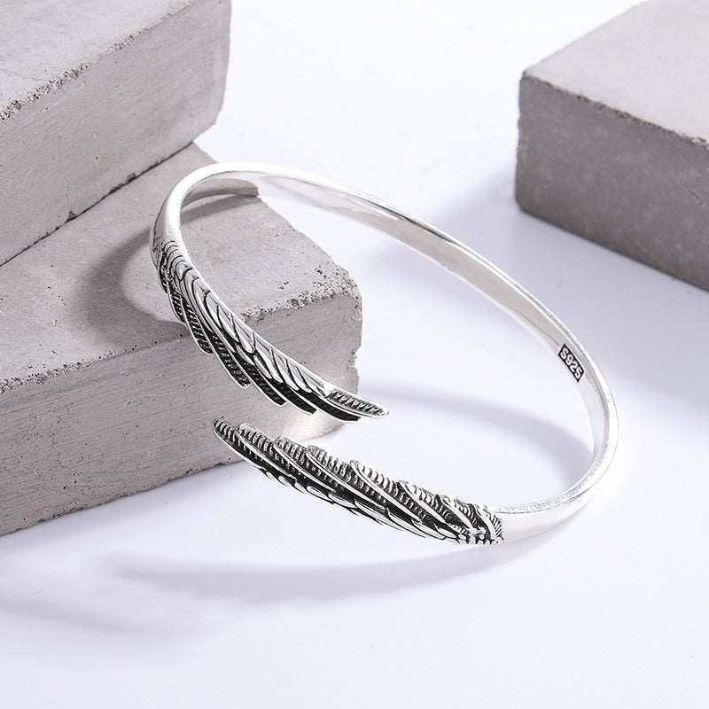 Vintage Thai Silver Feather Bracelet Female – Jewelry Gift Ideas — 1