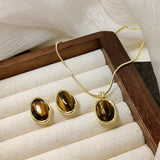 Retro Cymophanite Oval Earrings – Small Gift Ideas — 1