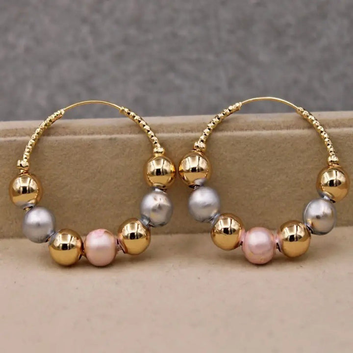 Creative Color Round Beads Hoop Earrings Women – Gifts for Her — 1