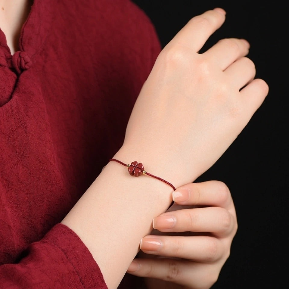 Cinnabar Clover Red Rope Bracelet – Jewelry Gift Ideas — 1