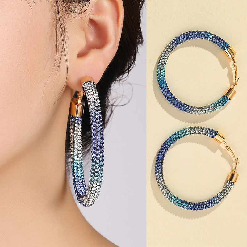 Full Diamond Gradient Big Circle Earrings Nightclub – Stylish Gifts — 1