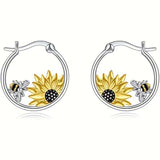 Sunflower Bee Round Ring Earrings Color Meiko – Useful Gifts — 5