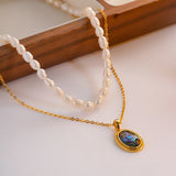 Double-layer Natural Pearl Oval Pendant Necklace – Jewelry Gift Ideas — 4