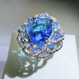 Artificial Ocean Blue Topaz Colored Gems Open Ring – Gifts for Her — 5