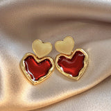 Wine Red Love Heart Earrings For Women Girl Gold – Jewelry Gift Ideas — 5