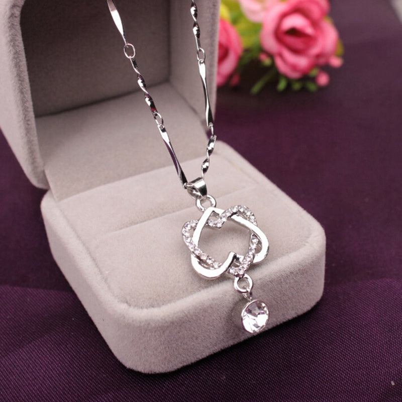 Korean Style White Gold Heart Necklace Double – Jewelry Gift Ideas — 1