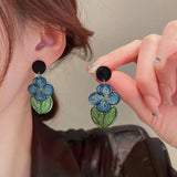 Summer High-grade Oil Painting Blue Flower Earrings – Creative Gifts — 1