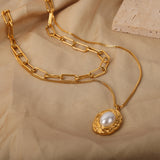 Pearl Textured Oval Titanium Steel Necklace – Jewelry Gift Ideas — 5