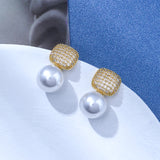 Light Luxury Square Full Diamond Pearl Ear Studs Make – Birthday Gifts — 5