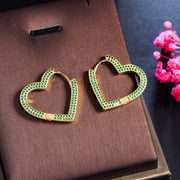 Zircon Inset Love Earrings Geometric Heart Brass Gold – Stylish Gifts — 2