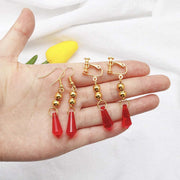 Red Crystal Ear Clip Earring Drops – Jewelry Gift Ideas — 1