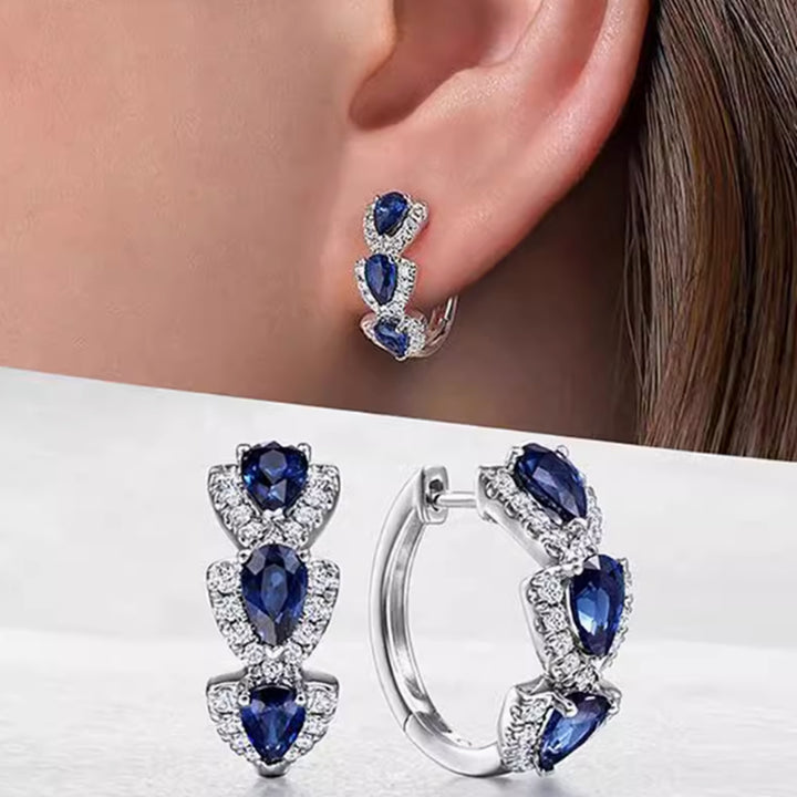 Klein Blue Zirconia Elegant Hoop Earrings – Birthday Gifts — 1