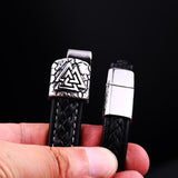 Men's Wide Stainless Steel Carved Leather – Jewelry Gift Ideas — 4