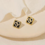 S925 Silver Needle Black Square Letter Earrings – Gift Ideas — 6