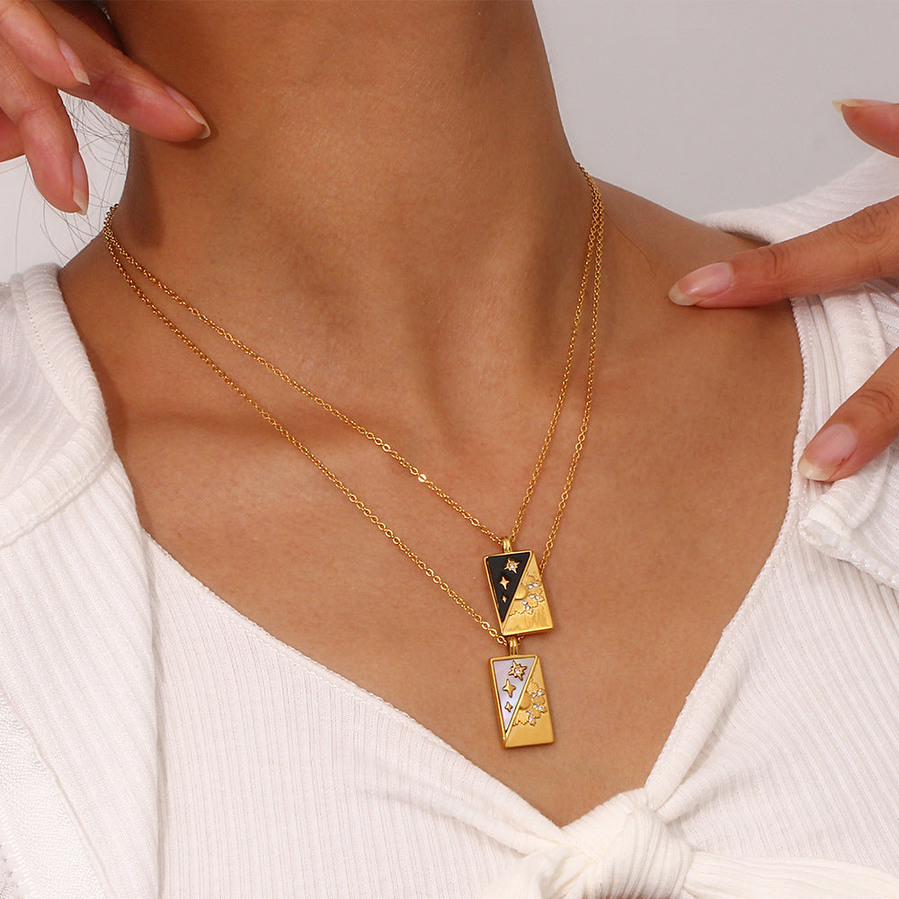 Stainless Steel Diagonal Shell Sun Necklace – Jewelry Gift Ideas — 1