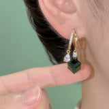Green Cube Sugar Crystal Earrings Zircon Earrings – Gift Ideas — 5