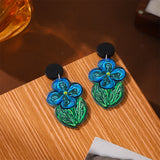 Summer High-grade Oil Painting Blue Flower Earrings – Creative Gifts — 6