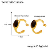 Tigereye C- Shaped Earrings Open Ring – Practical Gifts — 9
