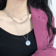 Metal Multilayer Thick Chain Necklace Smooth Disc – Jewelry Gift Ideas — 5
