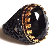 Snakelike Winding Black Flat Gemstone Ring Men's – Gifts for Him — 14