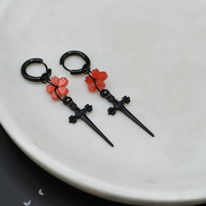 Gothic Sword Cherry Blossom Earrings Women Wish Retro – Gifts for Her — 1