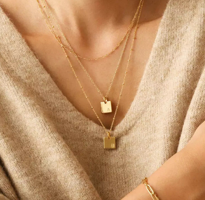 Rectangular Titanium Steel Letter Necklace – Jewelry Gift Ideas — 1