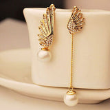 Wings Pearl Stud Earrings Asymmetrical Tassel Long – Birthday Gifts — 5
