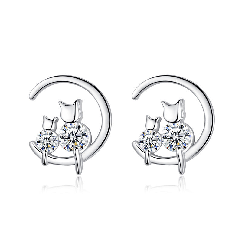 Star Moon Cat Earrings Women's Sterling Silver – Gifts for Her — 1