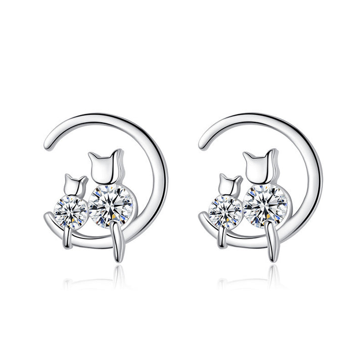 Star Moon Cat Earrings Women's Sterling Silver – Gifts for Her — 1